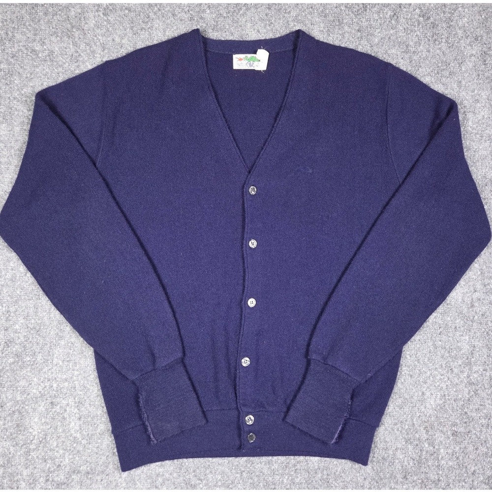 Vintage 80s Sears Braggin Dragon Cardigan Sweater Mens Large Navy Grandpa Grunge